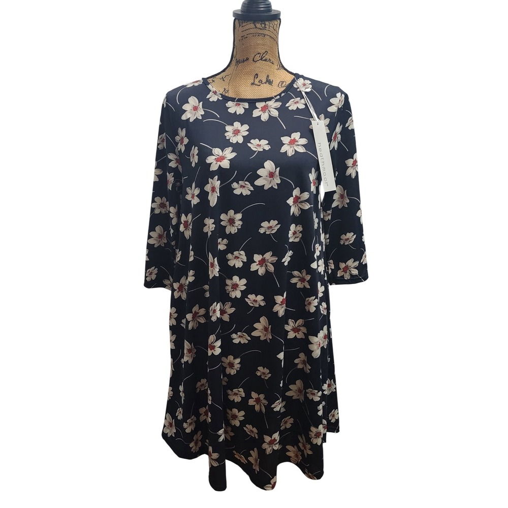 Heathmoor Floral Print Dress Women's‎ Size L Navy White Red Casual